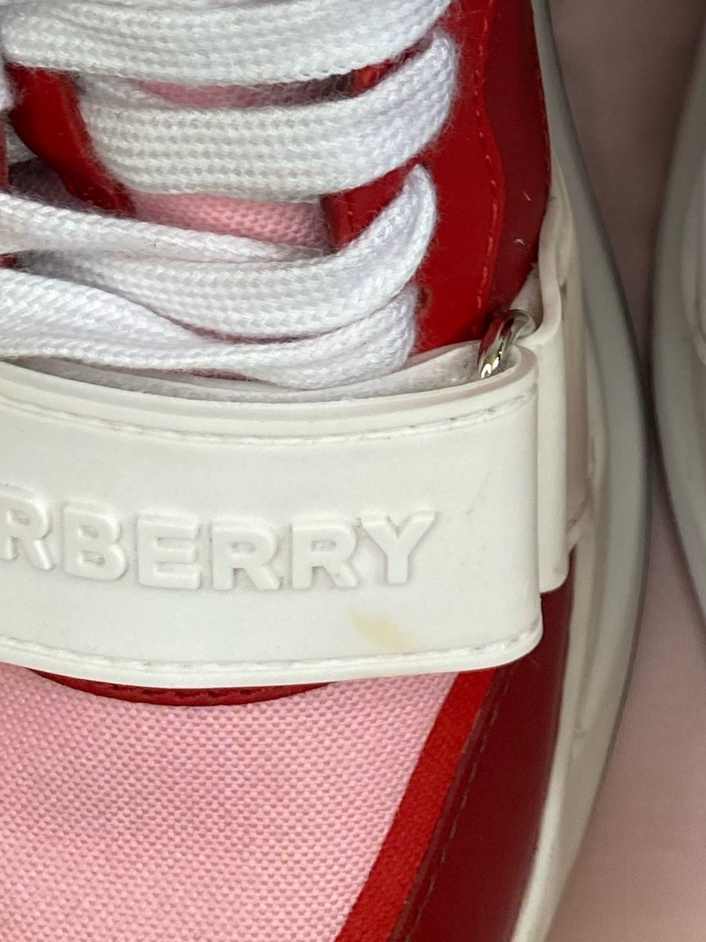 BURBERRY Red and Pink Lace-Up Strap Sneakers - Picture 14 of 15
